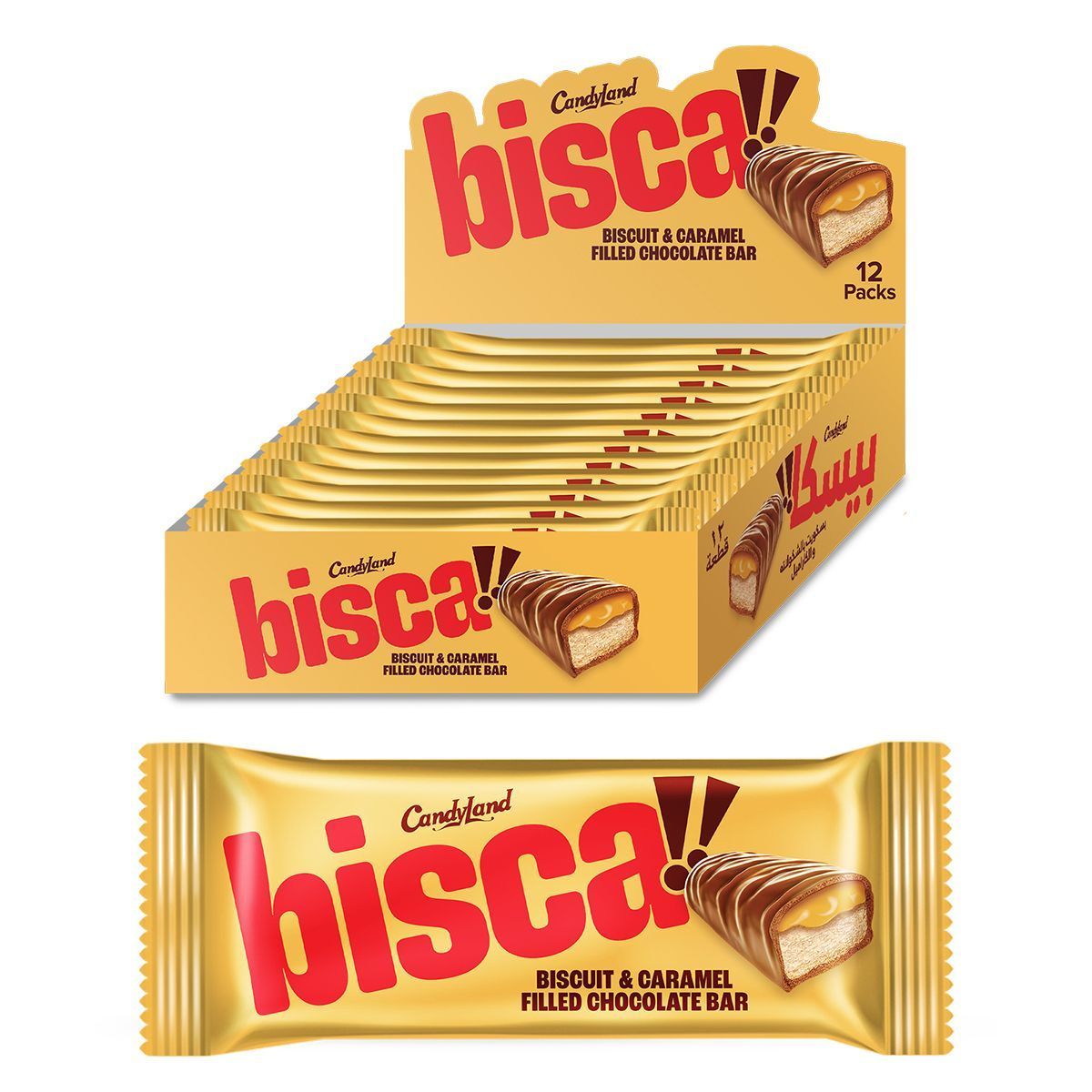 Candyland Bisca Biscuit & Caramel Filled Chocolate Bar Pack, 12x30g