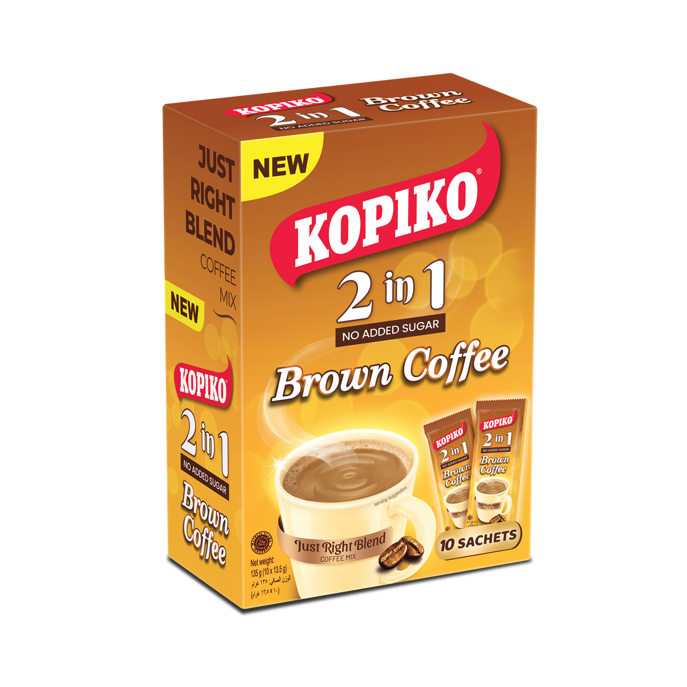 Kopiko 2in1 Brown Instant Coffee Mix with No added Sugar, 10x13.5g