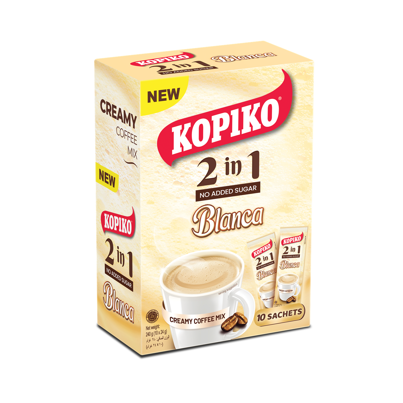 Kopiko 2in1 Blanca Creamy Instant Coffee Mix with No added Sugar, 10x24g