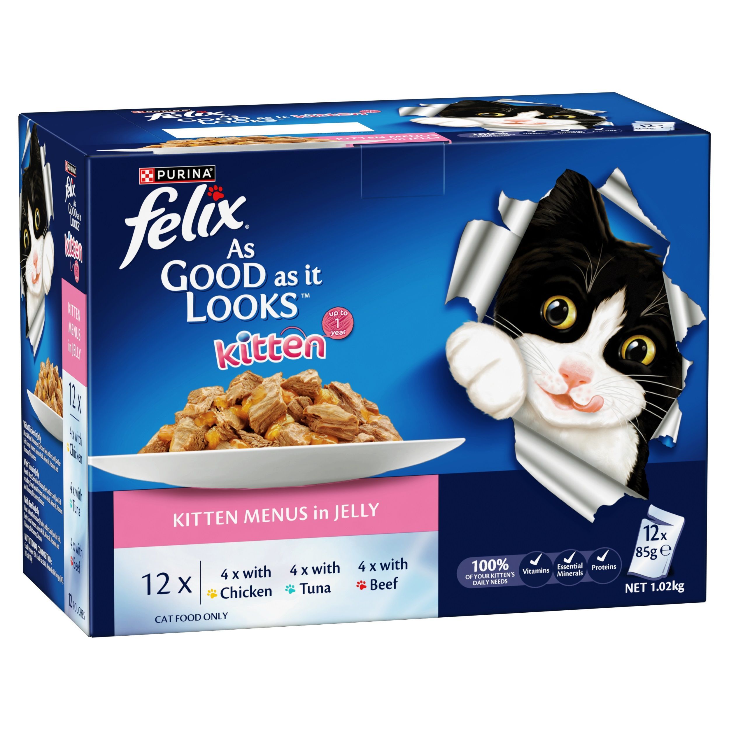 Felix Kitten As Good As It Looks Kitten Menus in Jelly Wet Cat Food, 12x85g