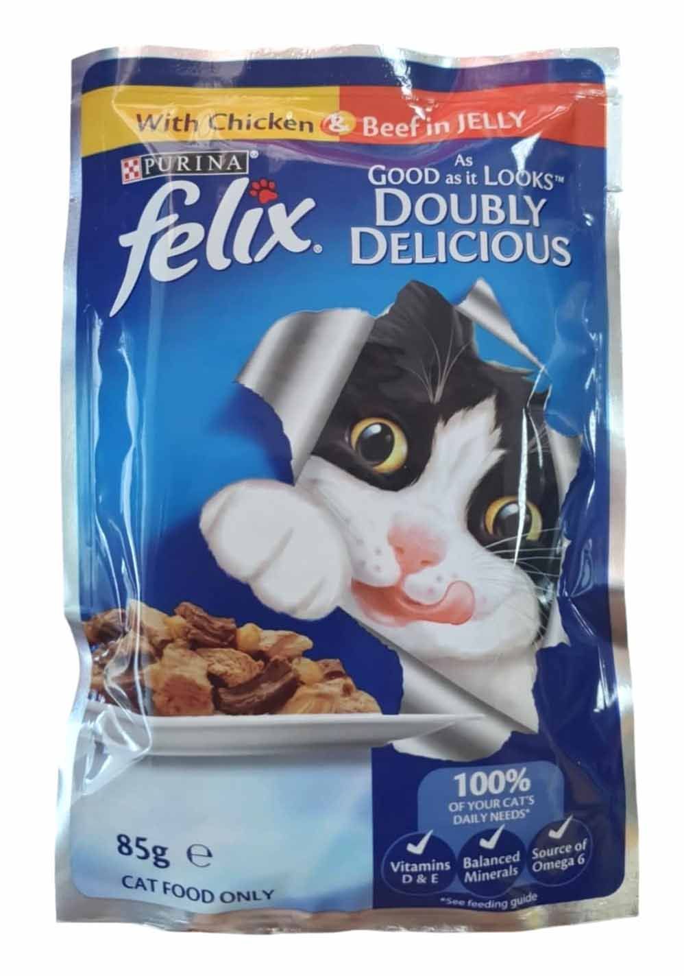 Felix Chicken and Beef In Jelly Adult Cat Food Pouch, 85g
