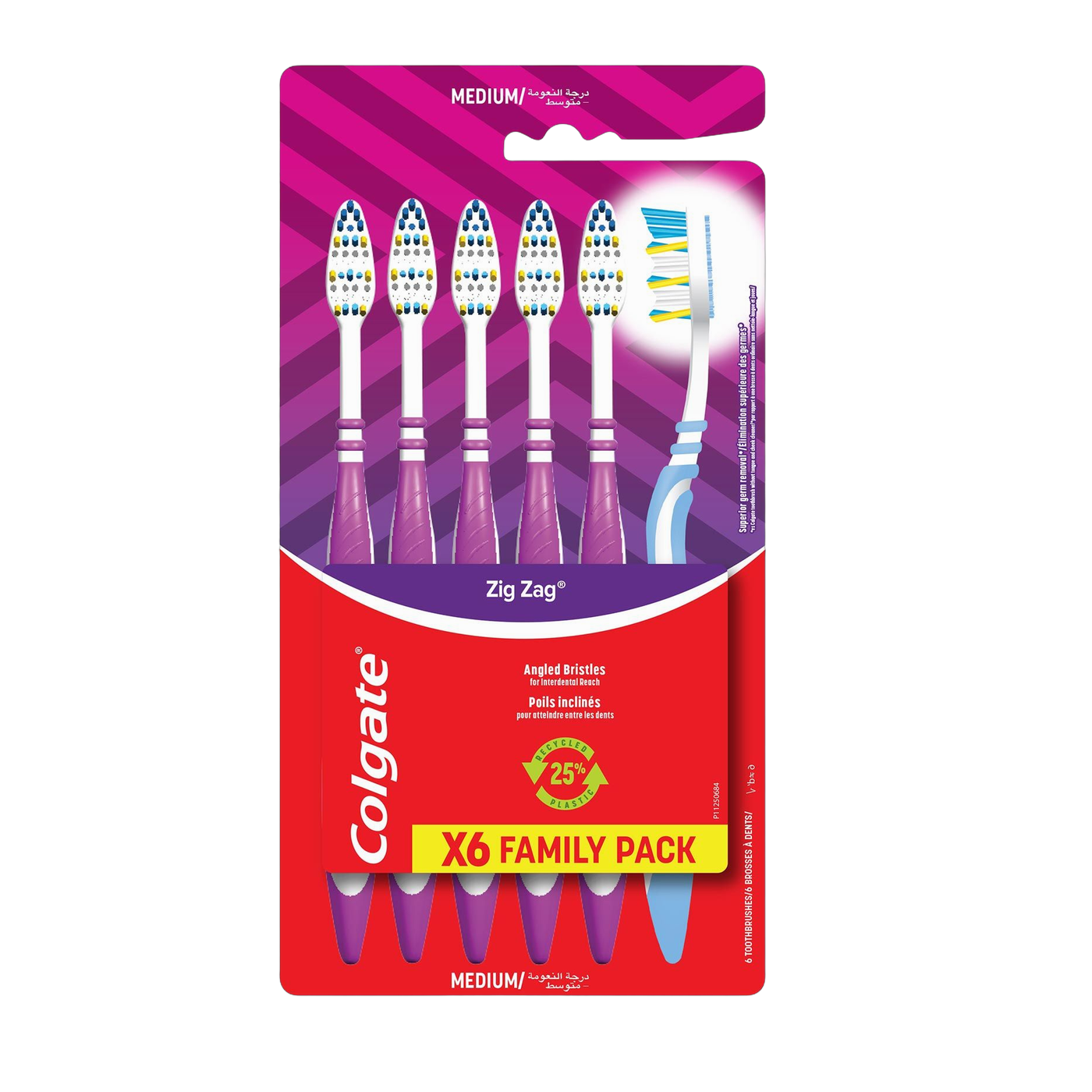 Colgate ZigZag with Tongue Cleaner Medium Toothbrush 6 Pcs