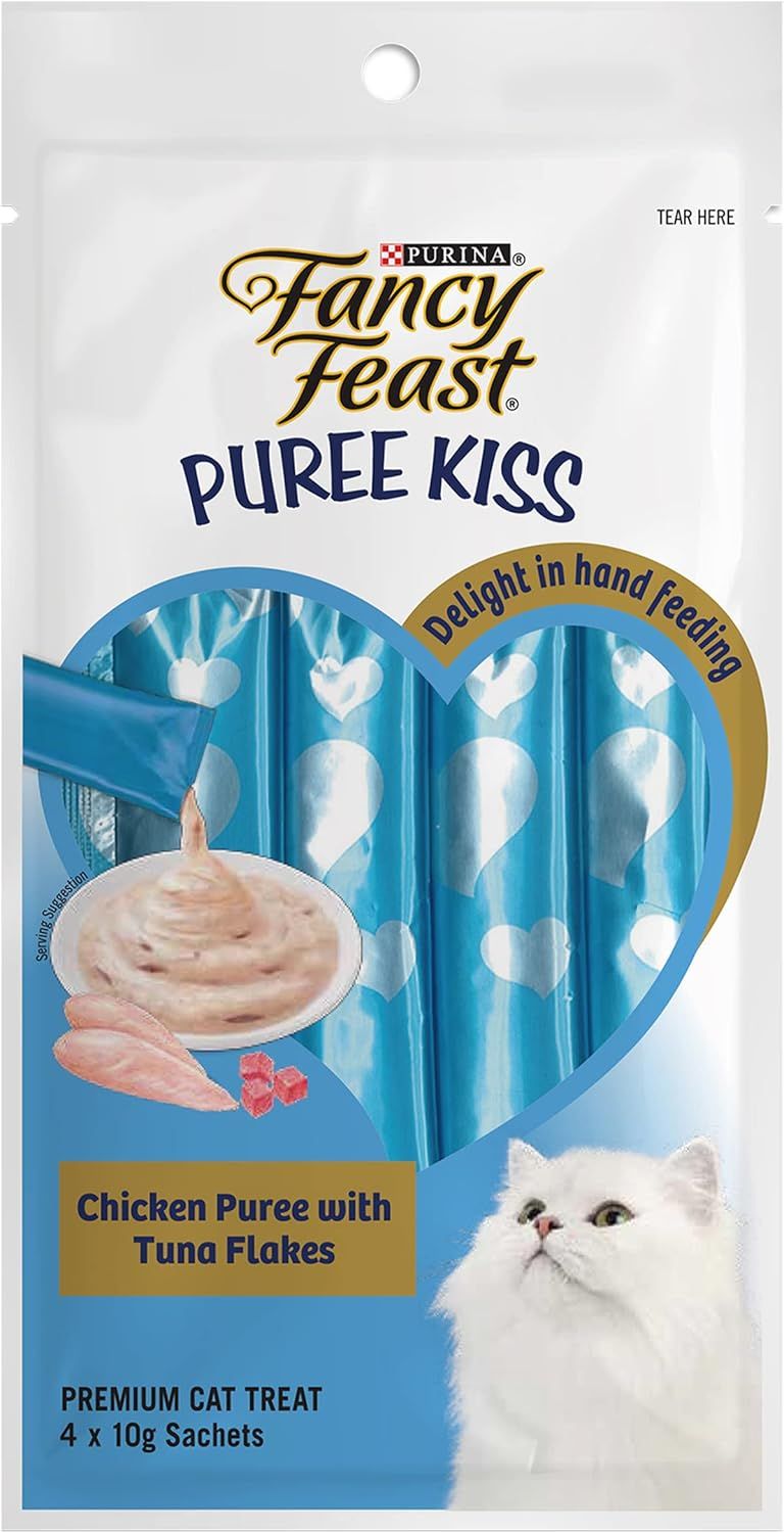 Fancy Feast Puree Kiss Chicken Puree with Tuna Flakes Cat Treats, 4x10g