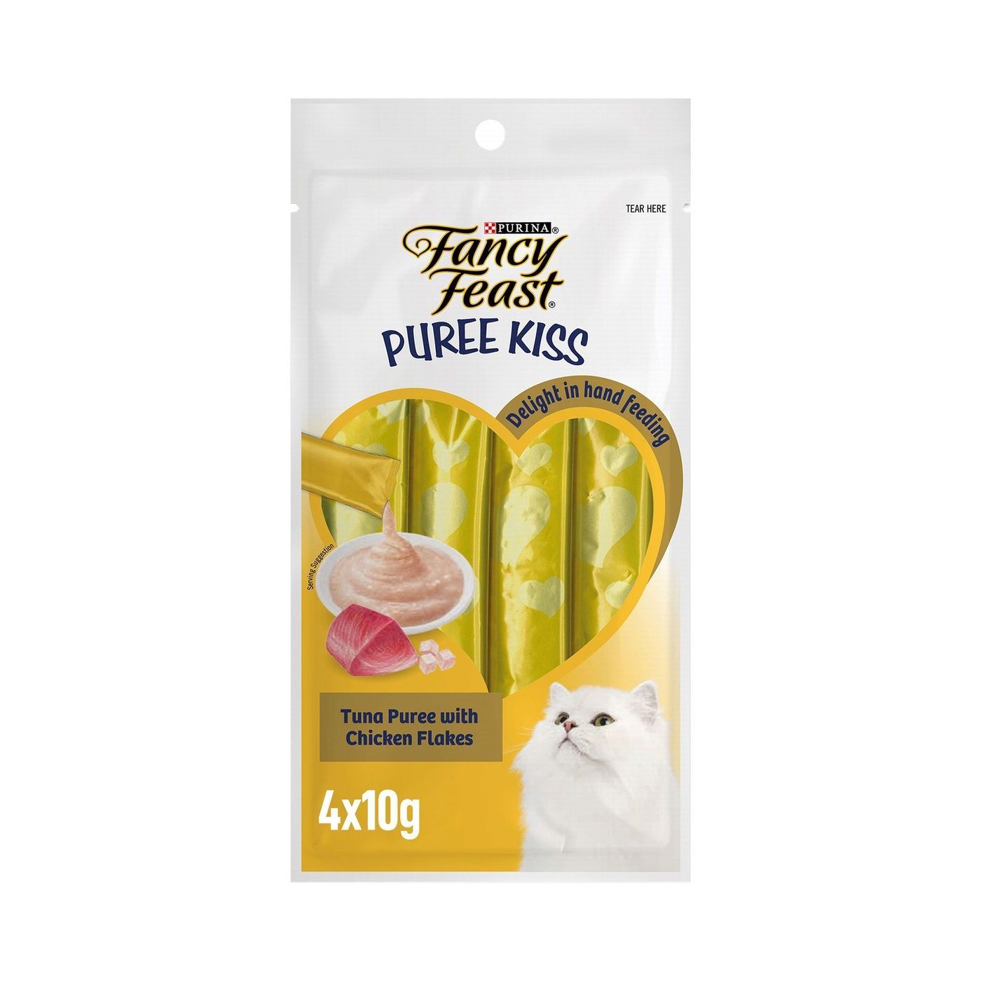 Fancy Feast Puree Kiss Tuna Puree with Chicken Flakes Cat Treats, 4x10g