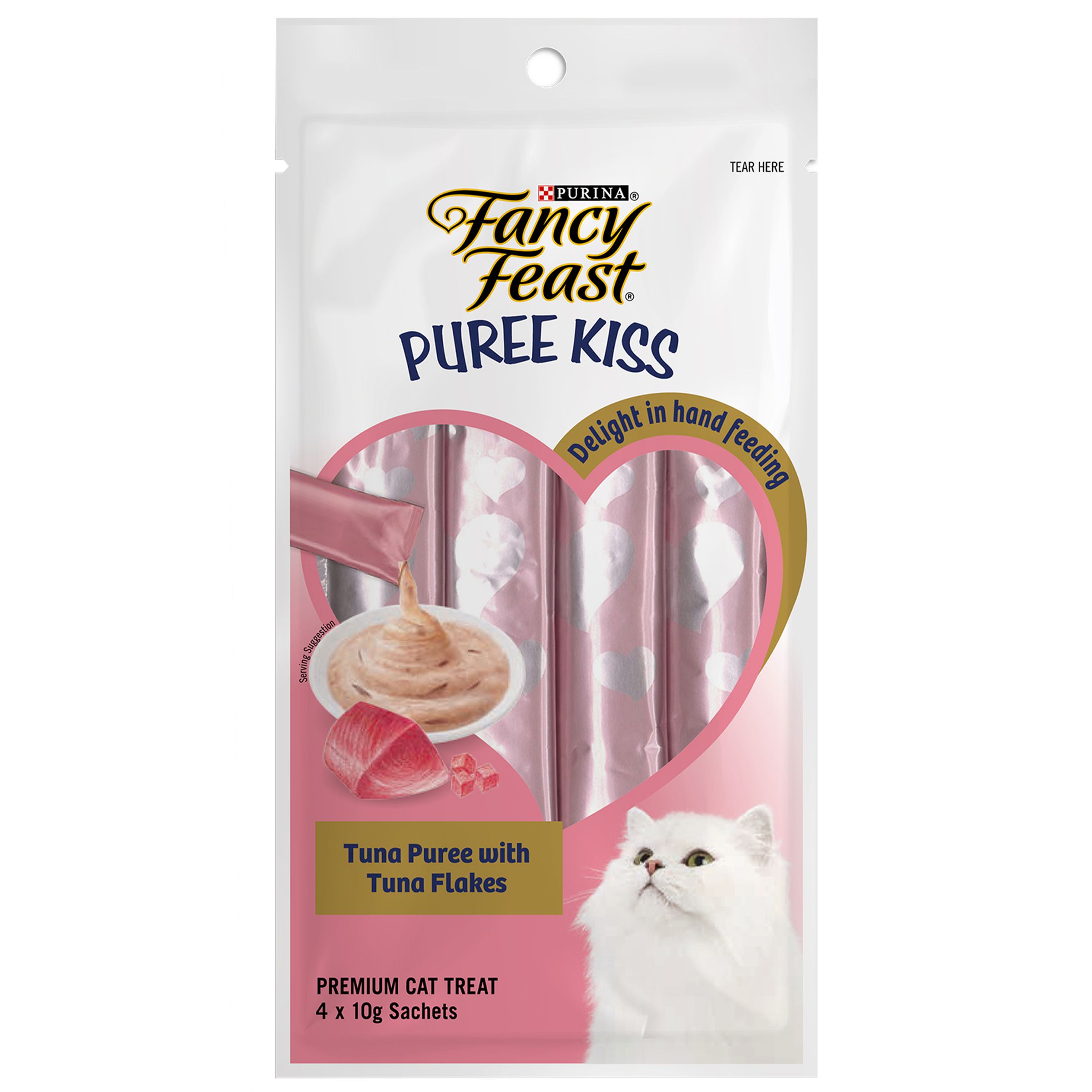 Fancy Feast Puree Kiss Tuna Puree with Tuna Flakes Cat Treats, 4x10g