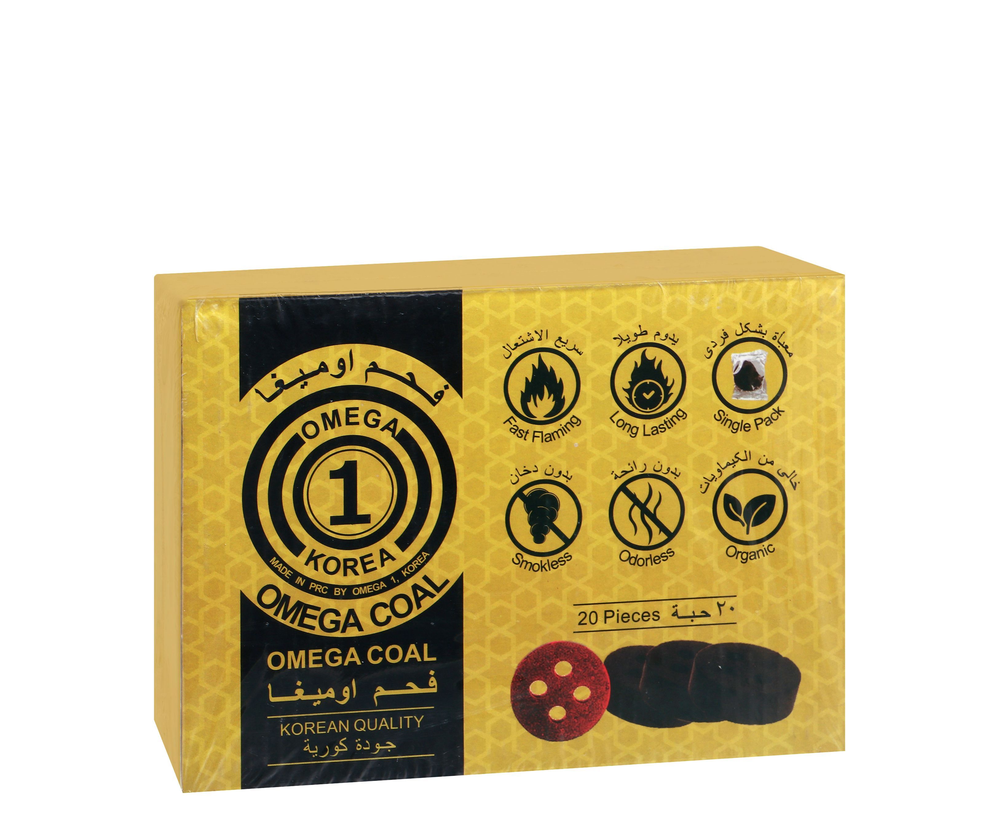 Omega Organic Smokeless Charcoal, 20 Pieces
