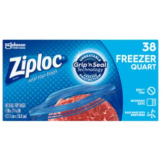 Ziploc Quart Freezer Plastic Bags - Medium, 38 Pieces