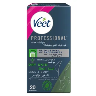Veet Professional Hair Removal Wax Strips for Dry Skin Legs & Body, 20 Strips