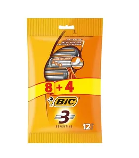 Bic 3 Sensitive Mens Triple Blade Disposable Razors, 12 Razors