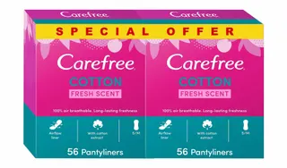 Carefree Small to Medium Cotton Pantyliners Fresh Scent (Special Offer), 2 x 56 Per Pack