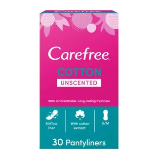 Carefree 3D Comfort Normal with Cotton Extract Unscented Panty Liners, 30 Pieces