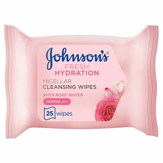 Johnson's Fresh Hydration Micellar Cleansing Wipes with Rose Water for Normal Skin, 25 Wipes
