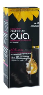 Garnier Olia Permanent Hair Color with Natural Flower Oils Dark Brown 4.0, 1 Pack