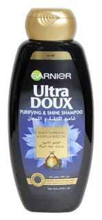 Garnier Ultra Doux Purifying & Shining Shampoo with Black Charcoal Extract & Nigella Seed Oil for Sensitive Scalp & Dull Hair, 400ml