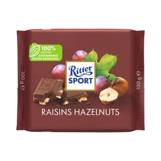 Ritter Sport Milk Chocolate with Raisins & Hazelnuts, 100g