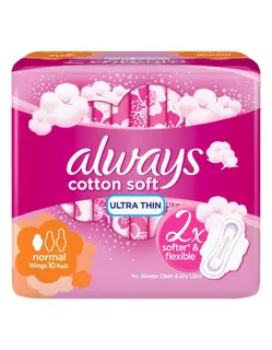 Always Cotton Soft Ultra Thin Normal Sanitary Pads, 10 Pieces