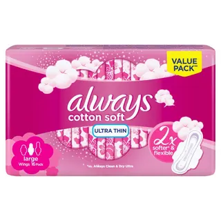 Always Ultra Thin Cottony Soft Sanitary Pads Large With Wings, 16  Pads
