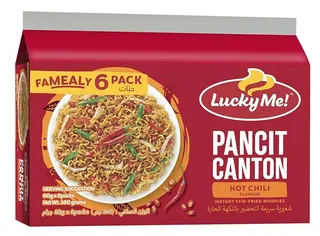 Lucky Me Pancit Hot Chili Flavour Fried Noodles, 6x60g