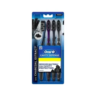 Oral-B Cavity Defense Toothbrush with Charcoal Extract, Medium, 4 Pieces