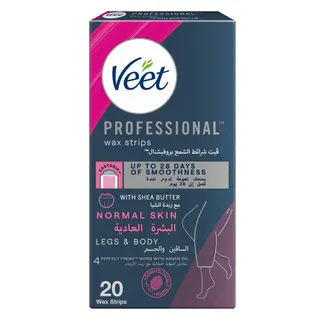 Veet Professional Hair Removal Wax Strips for Normal Skin Legs & Body, 20 Strips
