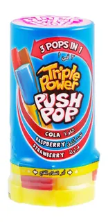 Push Pop Triple Power Hard Candies Cola, Raspberry & Strawberry Flavor, 34g