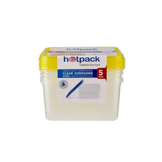 Hotpack Heavy Duty Microwave Clear Container 2000ml with Multicolour Lids, 5 Sets
