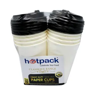 Hotpack Heavy Duty Paper Cup White With Black Lid, 12oz X 10