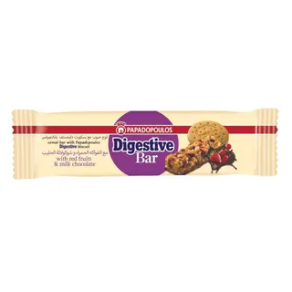 Papadopoulos Cereal Bar with Digestive Biscuit, Red Fruits & Milk Chocolate, 28g