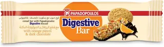 Papadopoulos Cereal Bar with Digestive Biscuit, Orange Pieces & Dark Chocolate, 28g