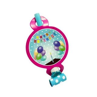 6-Pieces Happy Birthday Party Blowouts "Birthday Party Favors, Pink - Girls"