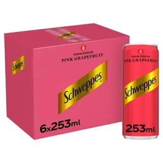 Schweppes Pink Grapefruit Premium Sparkling Water Can, 6x253ml