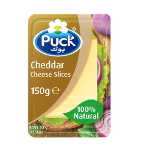 Puck Natural White Cheddar Cheese Slices, 150g