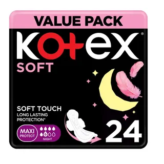 Kotex Soft Night Maxi Protect Sanitary Pads Value Pack, 24 Pieces