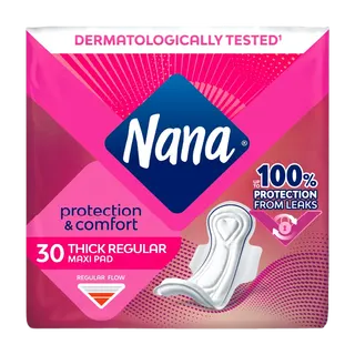 Nana Protection & Comfort Maxi Thick Regular Pads with Wings, 30 Pieces
