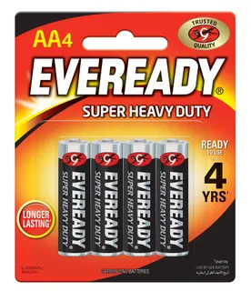 Eveready Super Heavy Duty 1.5V AA Carbon Zinc Batteries, 4 Pieces