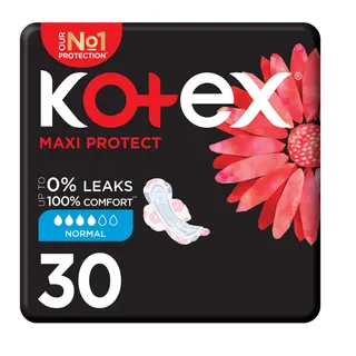 Kotex Maxi Protect Normal Pads with Wings, 30 Pieces