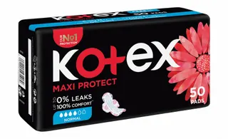 Kotex Maxi Protect Normal Pads with Wings, 50 Pieces