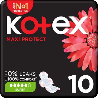Kotex Maxi Protect Super Pads with Wings, 10 Pieces