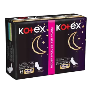 Kotex Ultra Thin Pads Night with Wings, 14 Pieces