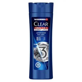 Clear Men 3in1 Shampoo, Body & Face Wash with Activated Charcoal, 400ml