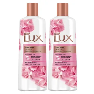 Lux Soft Rose Body Wash with Delicate Fragrance and Hyaluronic Acid Moisturizing Ingredient for Soft Skin, 2x250ml