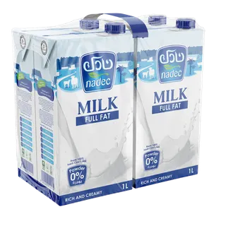 Nadec Long Life Full Fat UHT Milk, 4x1L
