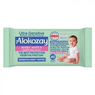 Alokozay Ultra Sensitive Baby Wipes without Perfume, 40 Pieces
