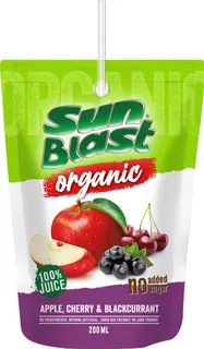 Sun Blast 100% Organic No Added Sugar Apple-Cherry-Blackcurrant Juice 200 ml