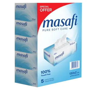 Masafi Facial Tissues 2Ply, 5x130 Pieces