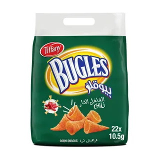 Tiffany Bugles Corn Snacks Chilli Spicy, 22x10.5g