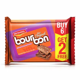 Britannia Bourbon Cream Biscuits,(Buy 6 Get 2 FREE), 800 g