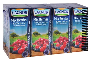 Lacnor 100% Mix Berries Juice No Added Sugar, 8x180ml
