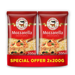 The Three Cows Shredded Mozzarella Cheese, 2 x 200g