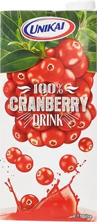 Unikai Long Life 100% Cranberry Juice No Added Sugar 1 ltr